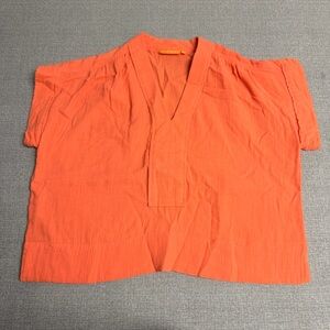 Oliphant Bahama Orange Roll Sleeve Relaxed V-Neck Blouse Size XS